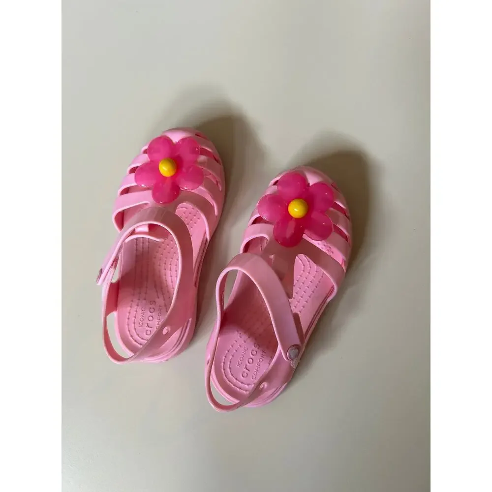 Crocs Kids Pink Flower Sandals C8 Toddler Jelly Beach Water Shoes